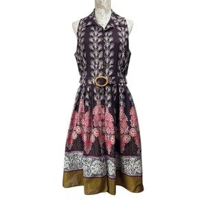 Coldwater Creek Size 16 Boho Mixed Print Button Fit & Flare Midi Shirt Dress